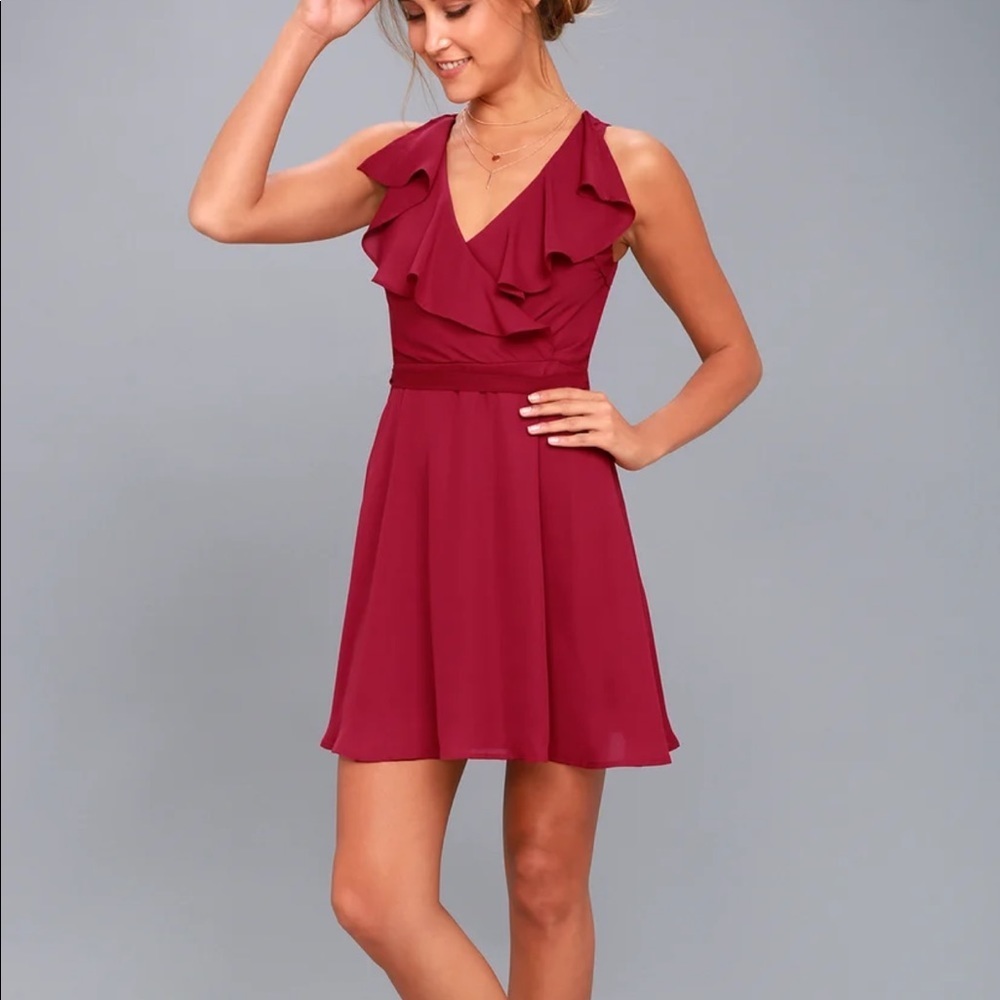 Lulu’s Eve of Enchantment Berry Red Wrap Dress Size Small